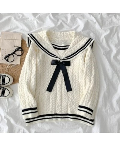 Navy Sailor Collar Sweater Kawaii Long Sleeve Jumpers Korean Style 2023 Casual Vintage Knitwear Lazy Oaf College Clothes $50....