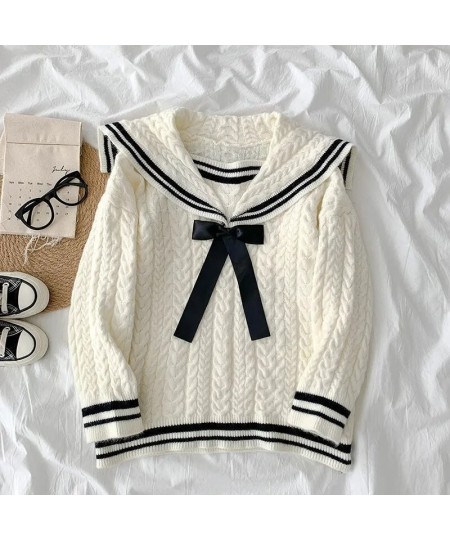 Navy Sailor Collar Sweater Kawaii Long Sleeve Jumpers Korean Style 2023 Casual Vintage Knitwear Lazy Oaf College Clothes $50....