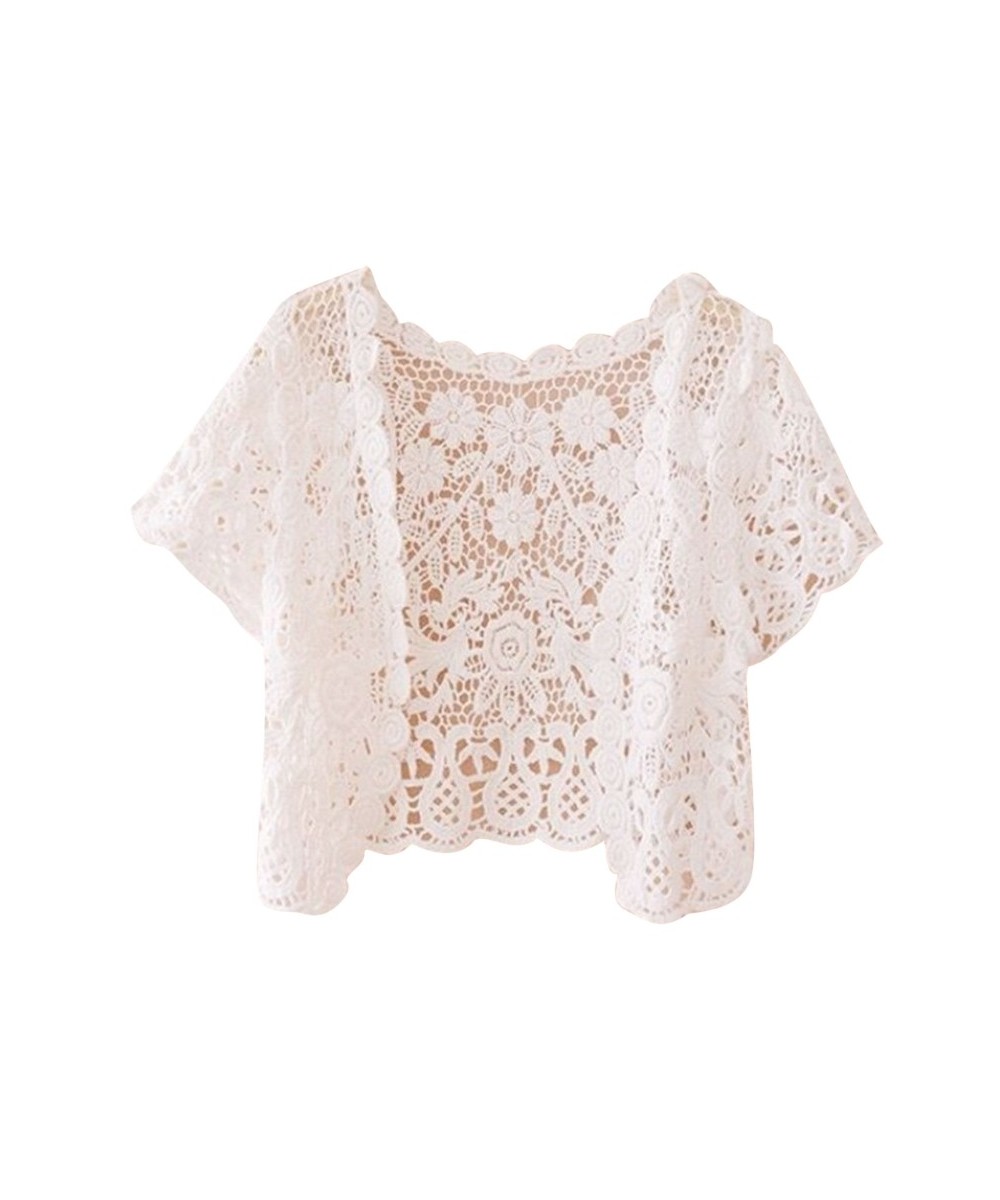 Womens Short Sleeve Open Front Lace Cardigan Floral Crochet Sheer Beach Cover Up Shrugs Crop Bolero Jackets for Dresses $24.5...