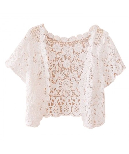 Womens Short Sleeve Open Front Lace Cardigan Floral Crochet Sheer Beach Cover Up Shrugs Crop Bolero Jackets for Dresses $24.5...