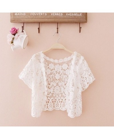 Womens Short Sleeve Open Front Lace Cardigan Floral Crochet Sheer Beach Cover Up Shrugs Crop Bolero Jackets for Dresses $24.5...