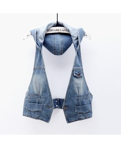 Vintage Denim Vest Women Hooded Short Spring Summer New Korean Femme Slim Sleeveless Jacket Waistcoat Women Jeans Vest H390 $...