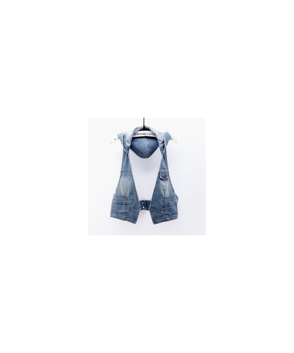 Vintage Denim Vest Women Hooded Short Spring Summer New Korean Femme Slim Sleeveless Jacket Waistcoat Women Jeans Vest H390 $...