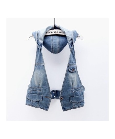 Vintage Denim Vest Women Hooded Short Spring Summer New Korean Femme Slim Sleeveless Jacket Waistcoat Women Jeans Vest H390 $...