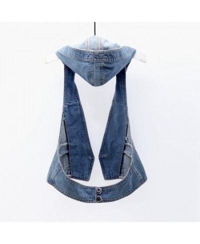 Vintage Denim Vest Women Hooded Short Spring Summer New Korean Femme Slim Sleeveless Jacket Waistcoat Women Jeans Vest H390 $...