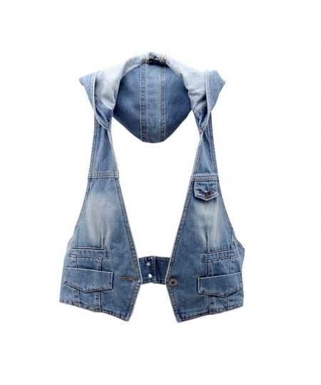 Vintage Denim Vest Women Hooded Short Spring Summer New Korean Femme Slim Sleeveless Jacket Waistcoat Women Jeans Vest H390 $...