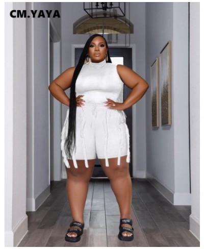 Plus Size Women's Set Sleeveless Bodysuit and Tassel Shorts Suit 2023 Active Streetwear Two 2 Piece Set Outfit Tracksuit $45....