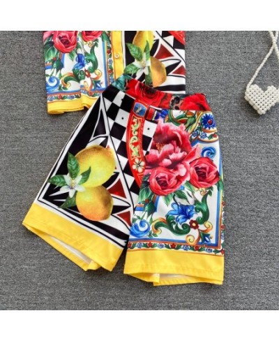 2023 New Summer Runway Two Piece Shorts Set Women's Short Sleeve Color Matching Flower Print Shirts＋Shorts Suits N56621 $55.9...