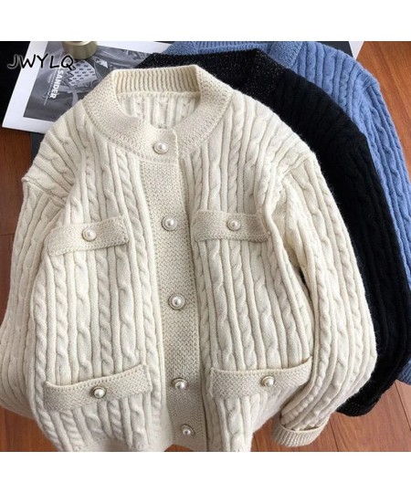 Elegant Button V-neck Women Cardigans With Pocket Harajuku Knitted Coat Korean Fashion Knitwear Tops Female O-neck Outwear To...