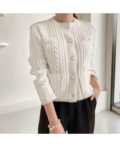 Elegant Button V-neck Women Cardigans With Pocket Harajuku Knitted Coat Korean Fashion Knitwear Tops Female O-neck Outwear To...