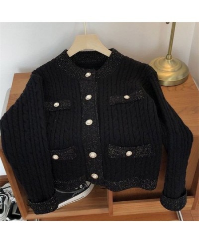 Elegant Button V-neck Women Cardigans With Pocket Harajuku Knitted Coat Korean Fashion Knitwear Tops Female O-neck Outwear To...