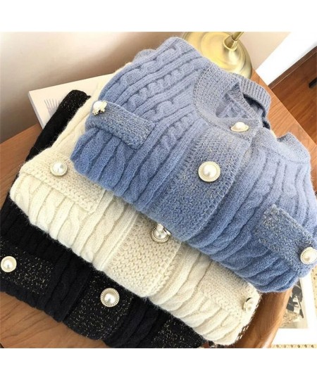 Elegant Button V-neck Women Cardigans With Pocket Harajuku Knitted Coat Korean Fashion Knitwear Tops Female O-neck Outwear To...