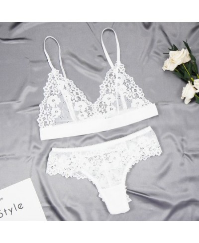 Women Lace Bra Sets Seamless Underwear Transparent Backless Ultra-Thin Unline Lingerie Floral Soft Comfortable Bra Thong Set ...