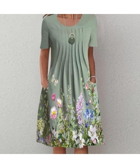 robe femme dresses for women 2022 Summer Dress Casual Round Neck Floral Print Women Dress vestidos elegantes para mujer $35.4...