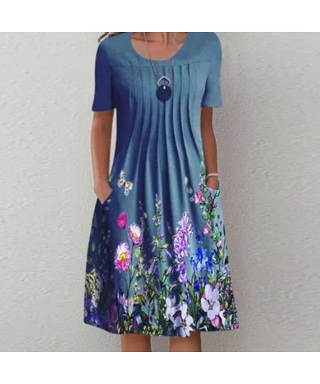 robe femme dresses for women 2022 Summer Dress Casual Round Neck Floral Print Women Dress vestidos elegantes para mujer $35.4...