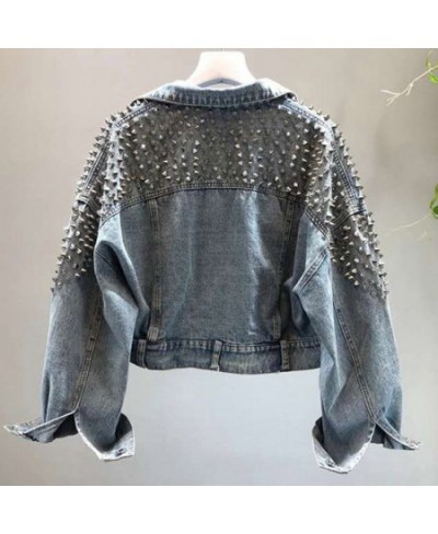 Spring New Women Denim Jacket Rivet Locomotive wind Jeans Coat Long Sleeve Women Jackets Shimmer Loose Blue Casual Casaco Fem...