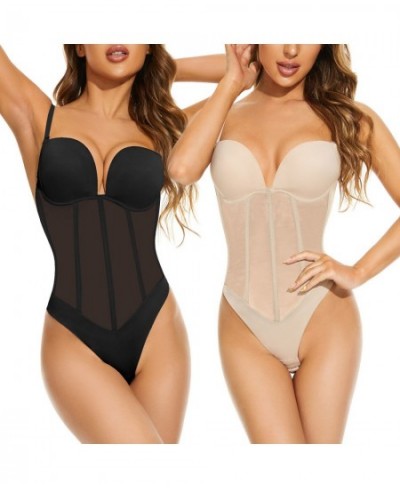 Bodysuit Shapewear Women Slimming Body Shaper Underwear Sexy Mesh Backless U Plunge Thong Tummy Control Push Up Corset for $3...