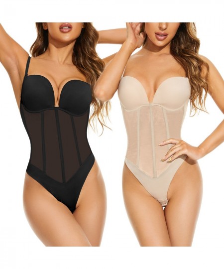 Bodysuit Shapewear Women Slimming Body Shaper Underwear Sexy Mesh Backless U Plunge Thong Tummy Control Push Up Corset for $3...