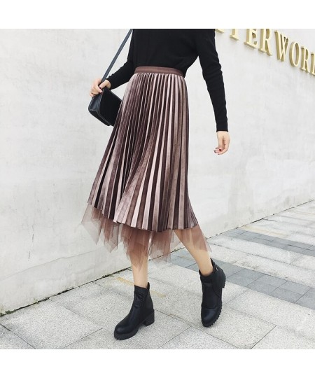 Irregular Velvet Tulle Pleated Skirt Autumn Winter Two Sides Wear Women Long Skirt Korean Fashion Champagne Black Skirt $34.4...