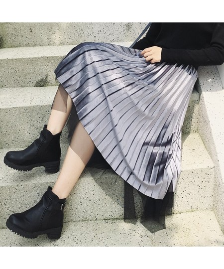 Irregular Velvet Tulle Pleated Skirt Autumn Winter Two Sides Wear Women Long Skirt Korean Fashion Champagne Black Skirt $34.4...