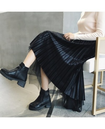 Irregular Velvet Tulle Pleated Skirt Autumn Winter Two Sides Wear Women Long Skirt Korean Fashion Champagne Black Skirt $34.4...