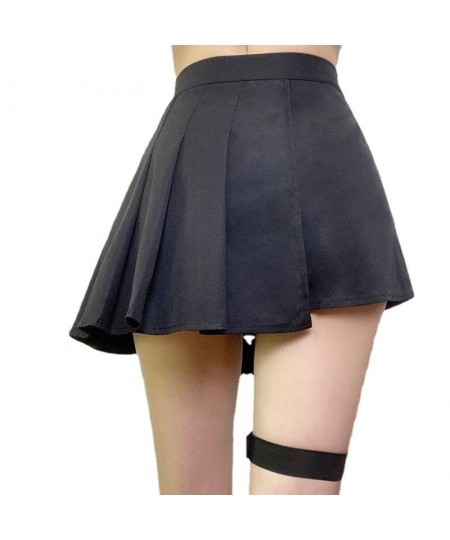 Black Leg Ring Asymmetrical Pleated Skirt Lining Metal Buckle High Waist Slim and Fresh Short Skirt Skirt $55.59 - Skirts