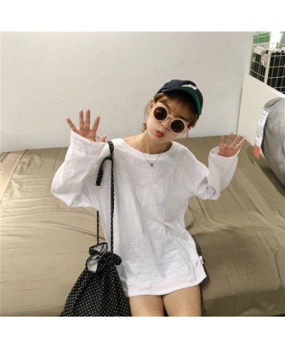 thin Solid color white long-sleeved female Korean loose women summer blouse shirt clothing $42.97 - Blouses & Shirts