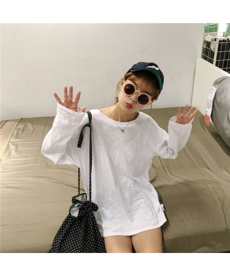 thin Solid color white long-sleeved female Korean loose women summer blouse shirt clothing $42.97 - Blouses & Shirts