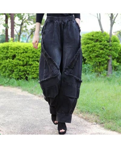 Black Wide-leg Jeans Harlan Pants Loose Fashion Casual Full Length High Waist Patchwork Print Pocket Jeans Women Clothes Spri...