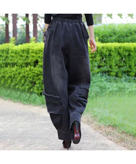 Black Wide-leg Jeans Harlan Pants Loose Fashion Casual Full Length High Waist Patchwork Print Pocket Jeans Women Clothes Spri...