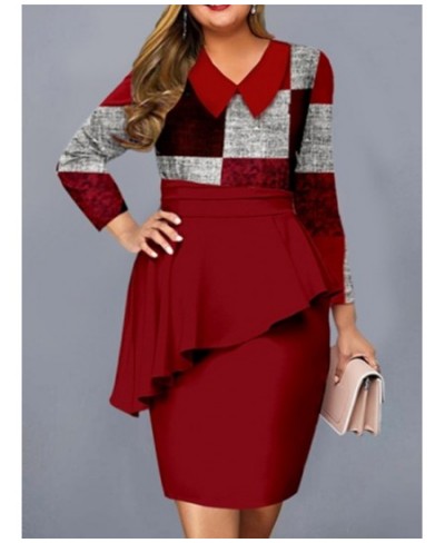 Autumn Winter Patchwork Plus Size Fashion Sexy Hip Package Dress Long Sleeve Print Irregular Ruffle Chic Oversized Bodycon $6...