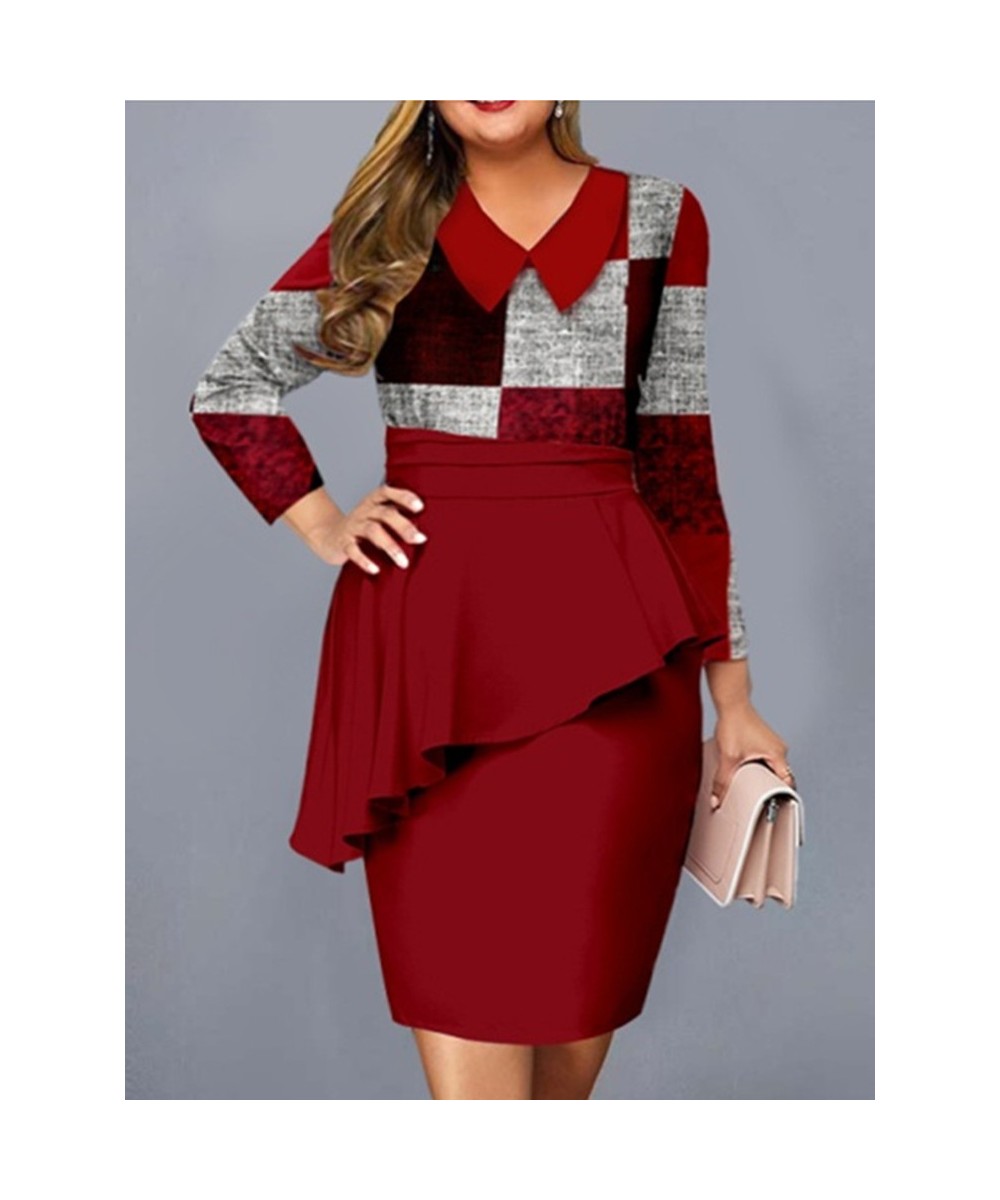 Autumn Winter Patchwork Plus Size Fashion Sexy Hip Package Dress Long Sleeve Print Irregular Ruffle Chic Oversized Bodycon $6...