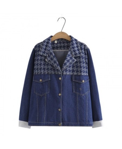 Plus Size XL-4XL Women's V-neck Button Up Denim Jackets Long Sleeved Patchwork Autumn Winter Outerwear $76.58 - Plus Size Clo...