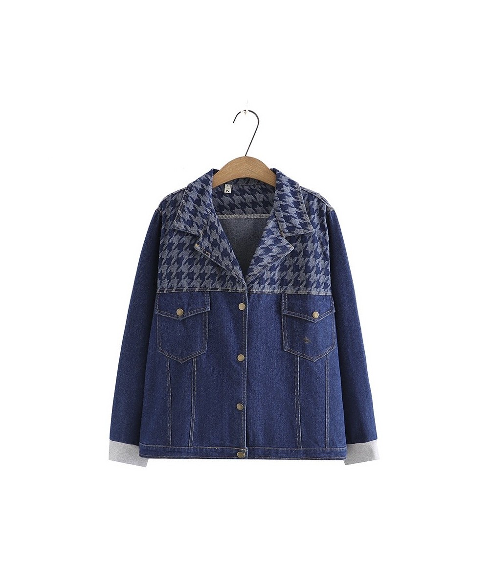 Plus Size XL-4XL Women's V-neck Button Up Denim Jackets Long Sleeved Patchwork Autumn Winter Outerwear $76.58 - Plus Size Clo...