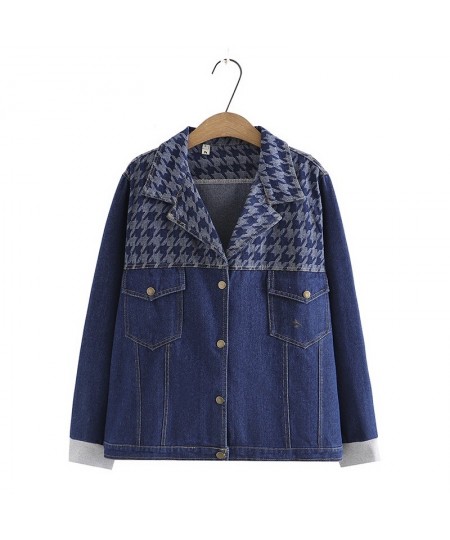 Plus Size XL-4XL Women's V-neck Button Up Denim Jackets Long Sleeved Patchwork Autumn Winter Outerwear $76.58 - Plus Size Clo...