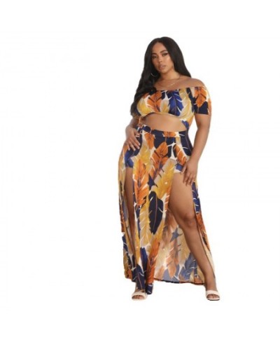 Print Plus Size Sets Two Piece Set Women Summer Sexy Off Shoulder Top Slip Hem Pants Fashion Streetwear Wholesale $43.04 - Pl...