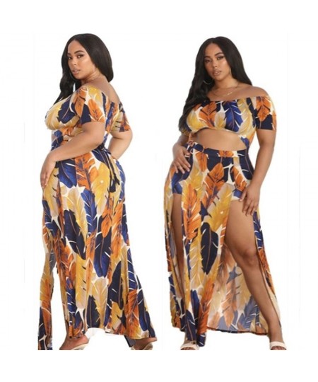 Print Plus Size Sets Two Piece Set Women Summer Sexy Off Shoulder Top Slip Hem Pants Fashion Streetwear Wholesale $43.04 - Pl...