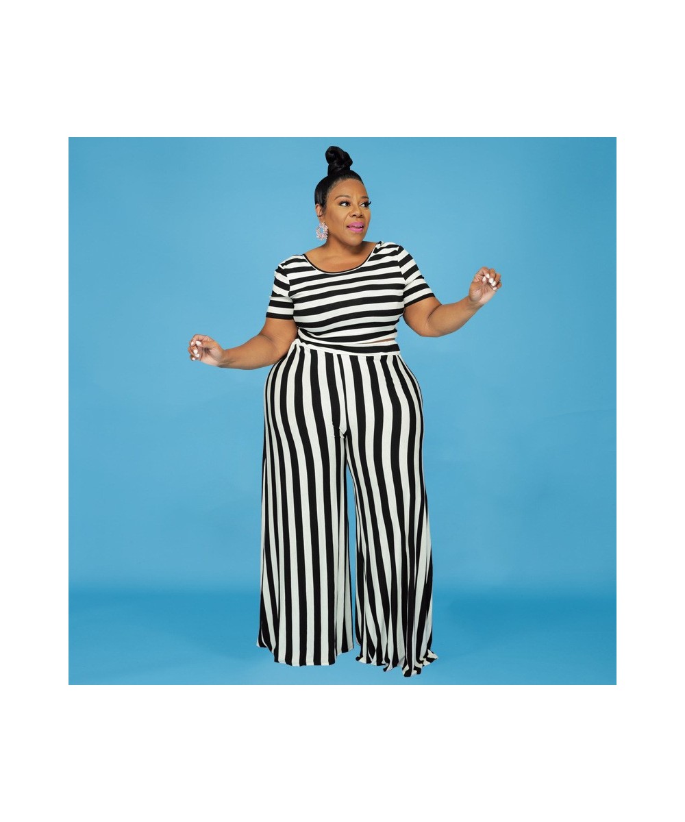 Plus Size Women's Clothing 2022 Autumn New Fashion Casual Striped Printed Short-sleeved Pants Ladies Suit XL-5XL Oversized $4...