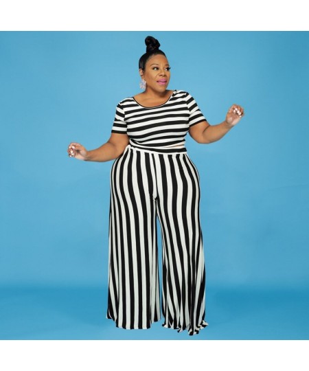 Plus Size Women's Clothing 2022 Autumn New Fashion Casual Striped Printed Short-sleeved Pants Ladies Suit XL-5XL Oversized $4...