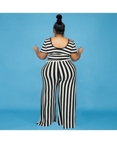 Plus Size Women's Clothing 2022 Autumn New Fashion Casual Striped Printed Short-sleeved Pants Ladies Suit XL-5XL Oversized $4...