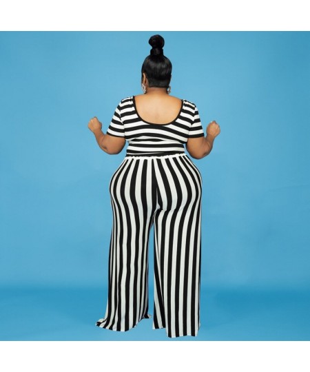 Plus Size Women's Clothing 2022 Autumn New Fashion Casual Striped Printed Short-sleeved Pants Ladies Suit XL-5XL Oversized $4...