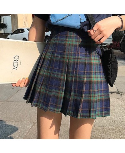 Dark Green Plaid Mini Skirt High Rise Tartan Check Skirt Women e-girl Aesthetic Grunge Outfit $36.42 - Skirts