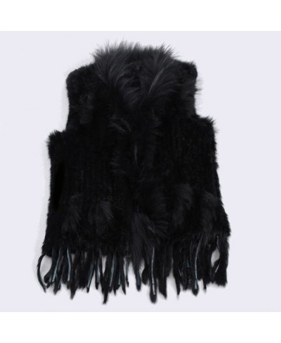 New Brand Women Genuine real Rabbit Fur Vest coat tassels Raccoon Fur collar Waistcoat wholesale $70.34 - Jackets & Coats