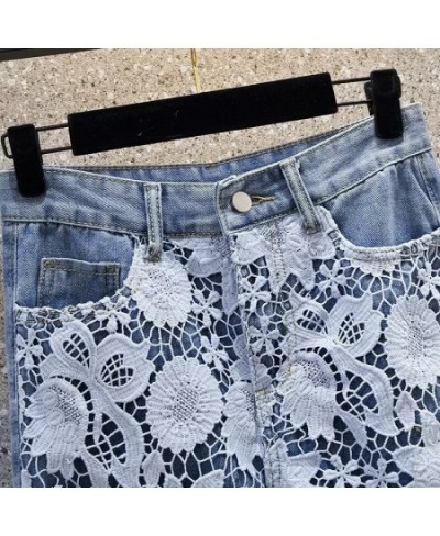 Summer New Jeans Loose Hollow Out Lace Splice Denim Pants Women High Waist Wide Leg Pant Female Casual Trousers Pantalon Femm...