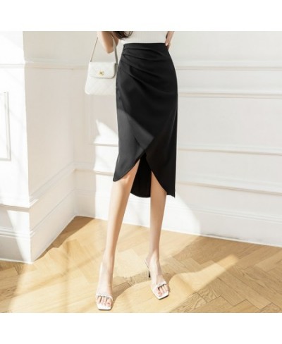 Elegant Irregular A-Line Skirts Women 2023 Spring Summer Fashion High Waist Midi Skirts Chic Folds Split Casual Skirts Faldas...