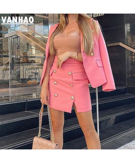 Fashion Button Patchwork Office Wears Long Sleeve Blazer and Mini Skirts 2 Piece Sets Women Outfit Wholesale $48.47 - Suits &...