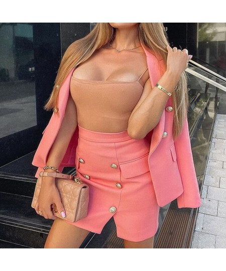 Fashion Button Patchwork Office Wears Long Sleeve Blazer and Mini Skirts 2 Piece Sets Women Outfit Wholesale $48.47 - Suits &...