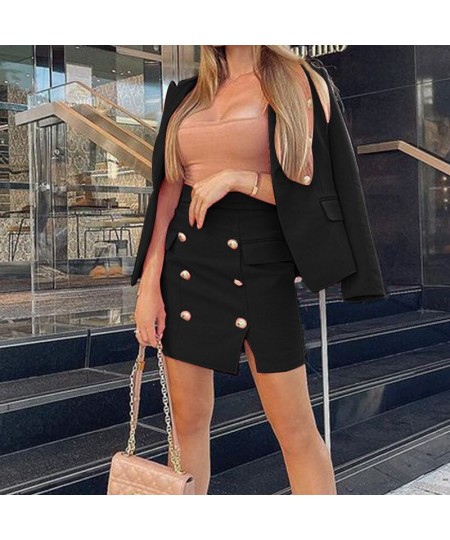 Fashion Button Patchwork Office Wears Long Sleeve Blazer and Mini Skirts 2 Piece Sets Women Outfit Wholesale $48.47 - Suits &...