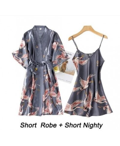 Women Rayon 2PCS Robe Set Bride Bridesmaid Wedding Robe Gown Lace Sexy Kimono Bathrobe Night Dress Casual Nightgown Sleepwear...