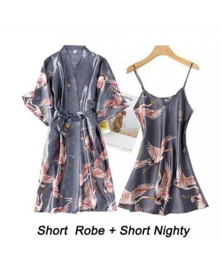 Women Rayon 2PCS Robe Set Bride Bridesmaid Wedding Robe Gown Lace Sexy Kimono Bathrobe Night Dress Casual Nightgown Sleepwear...